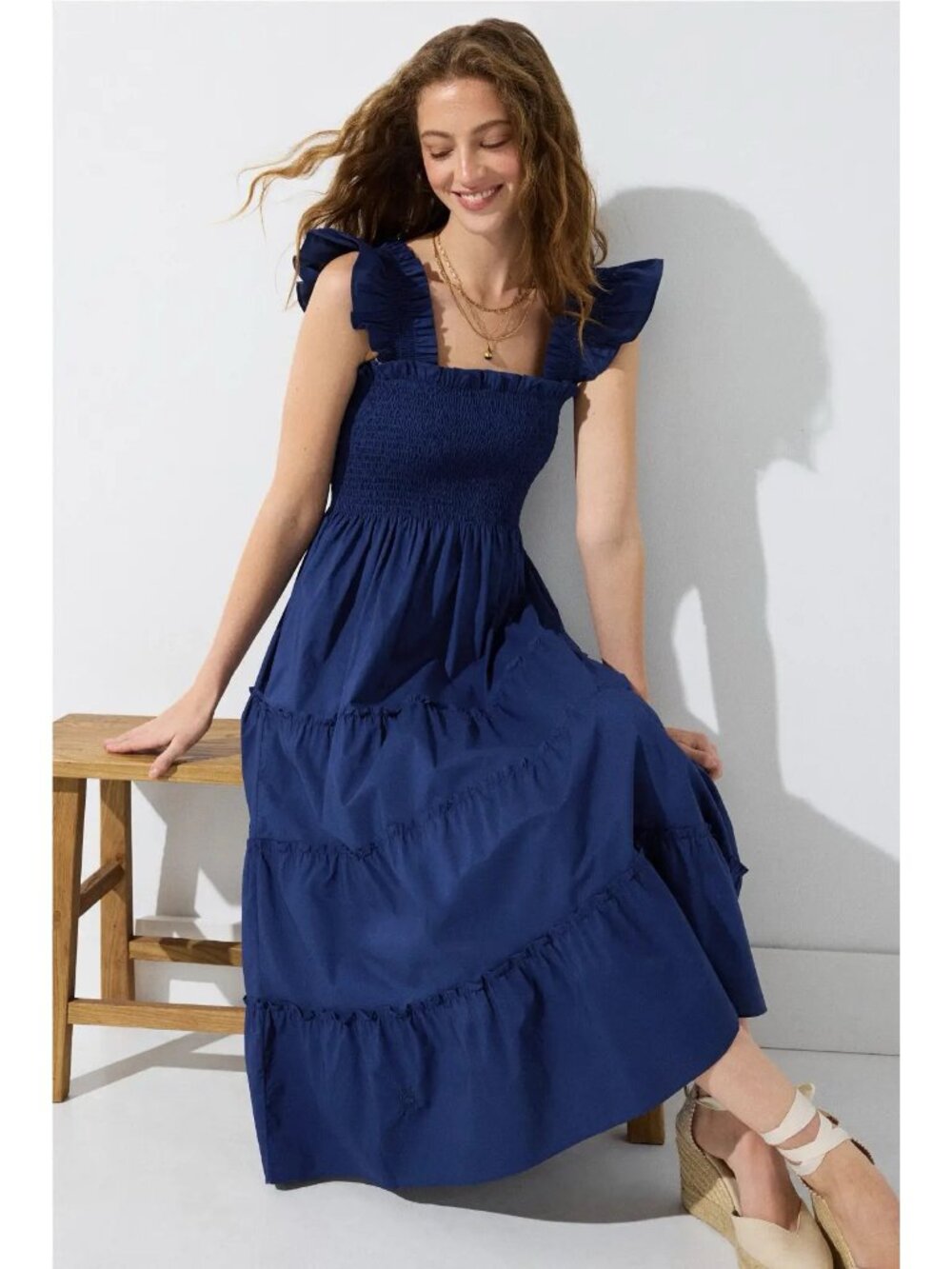 Hill House Elie Nap Midi Dress in Navy Poplin